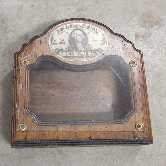 Other - PRIMITIVE PINEWOOD LARGE MONEY BOX THE FIRT NATIONAL BANK O & L LINES 1980